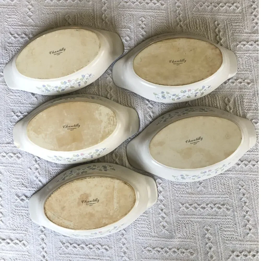 VTG Chantilly Floral‎ Casserole Serving Dish Japan Hand Painted Set of 5 Cottage